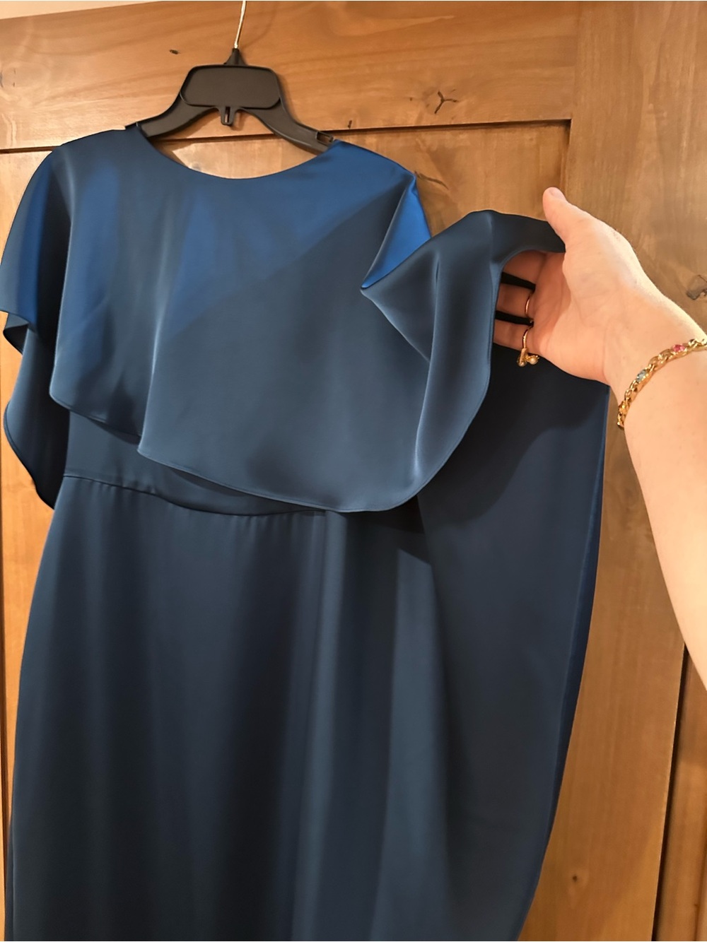 Theia Karis Teal Cape-Overlay Evening Gown - Picture 4 of 7